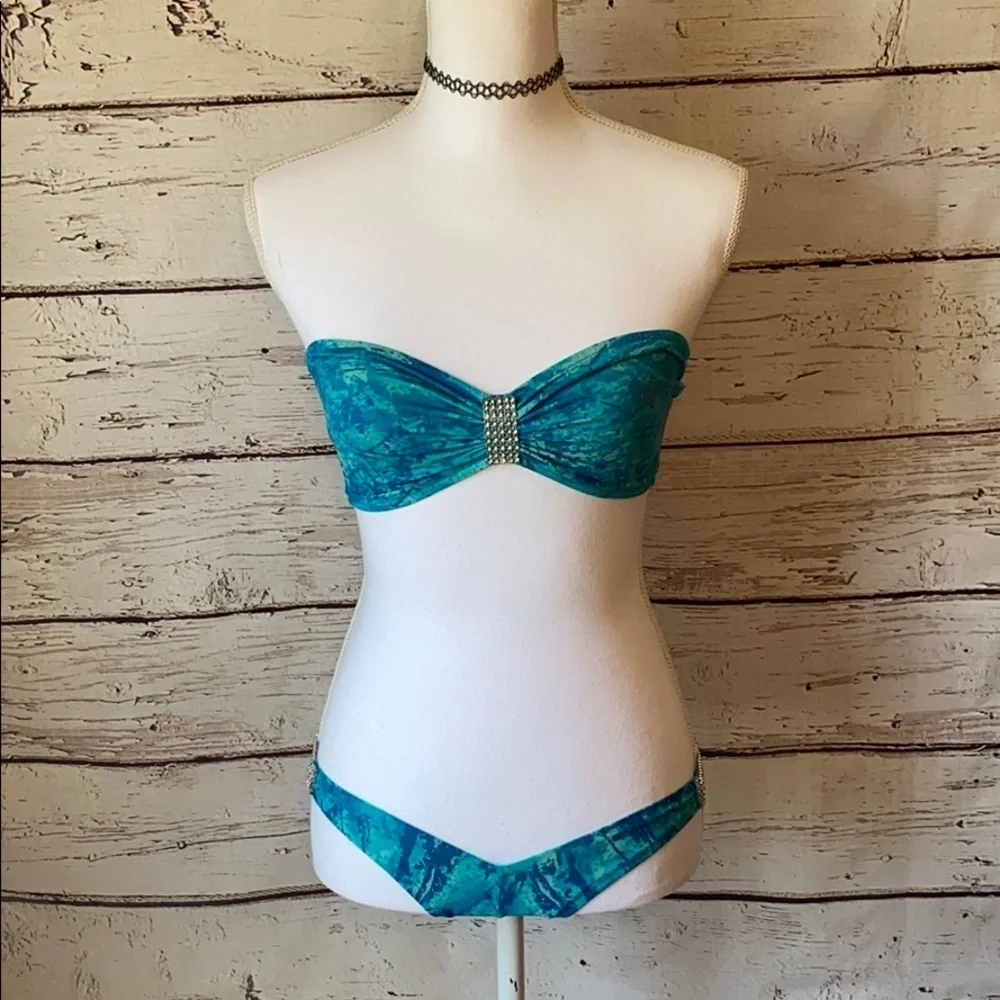Blue & Teal Swimsuit Cheeky bottom Small